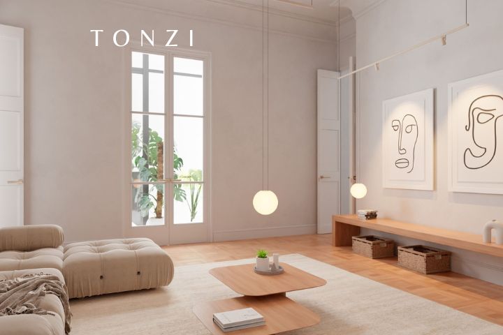 Sala com lustre adequado em proporção e altura — Como Evitar Erros ao Escolher Lustre — Tonzi