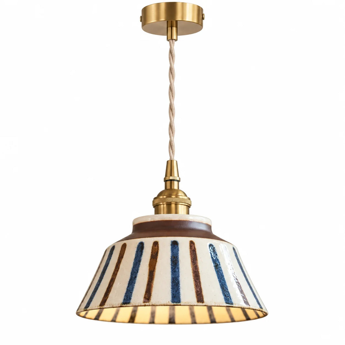 Luminária pendente de cerâmica listrada Kaze em fundo branco