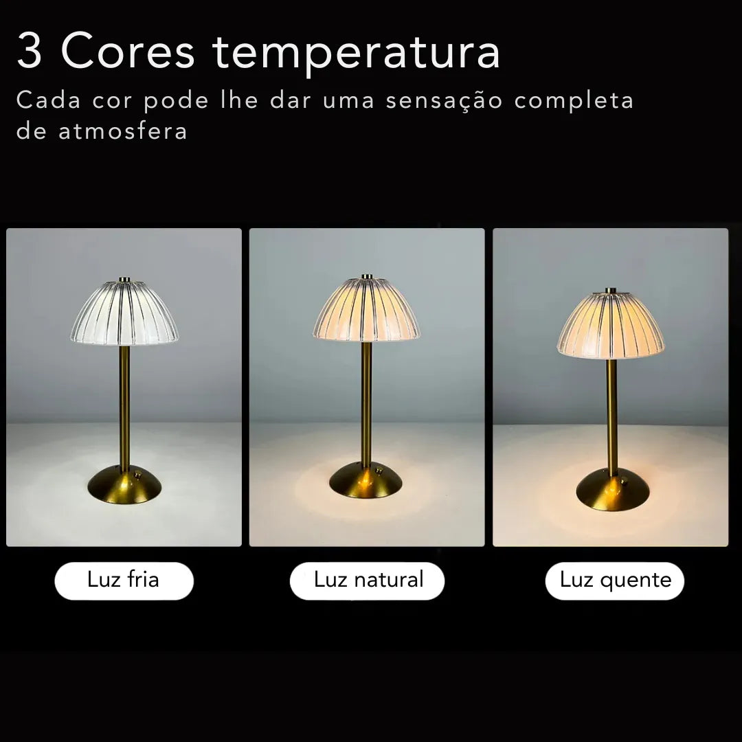 Luminária de mesa LED sem fio sensor touch Tonzi em sala de leitura com poltrona de couro