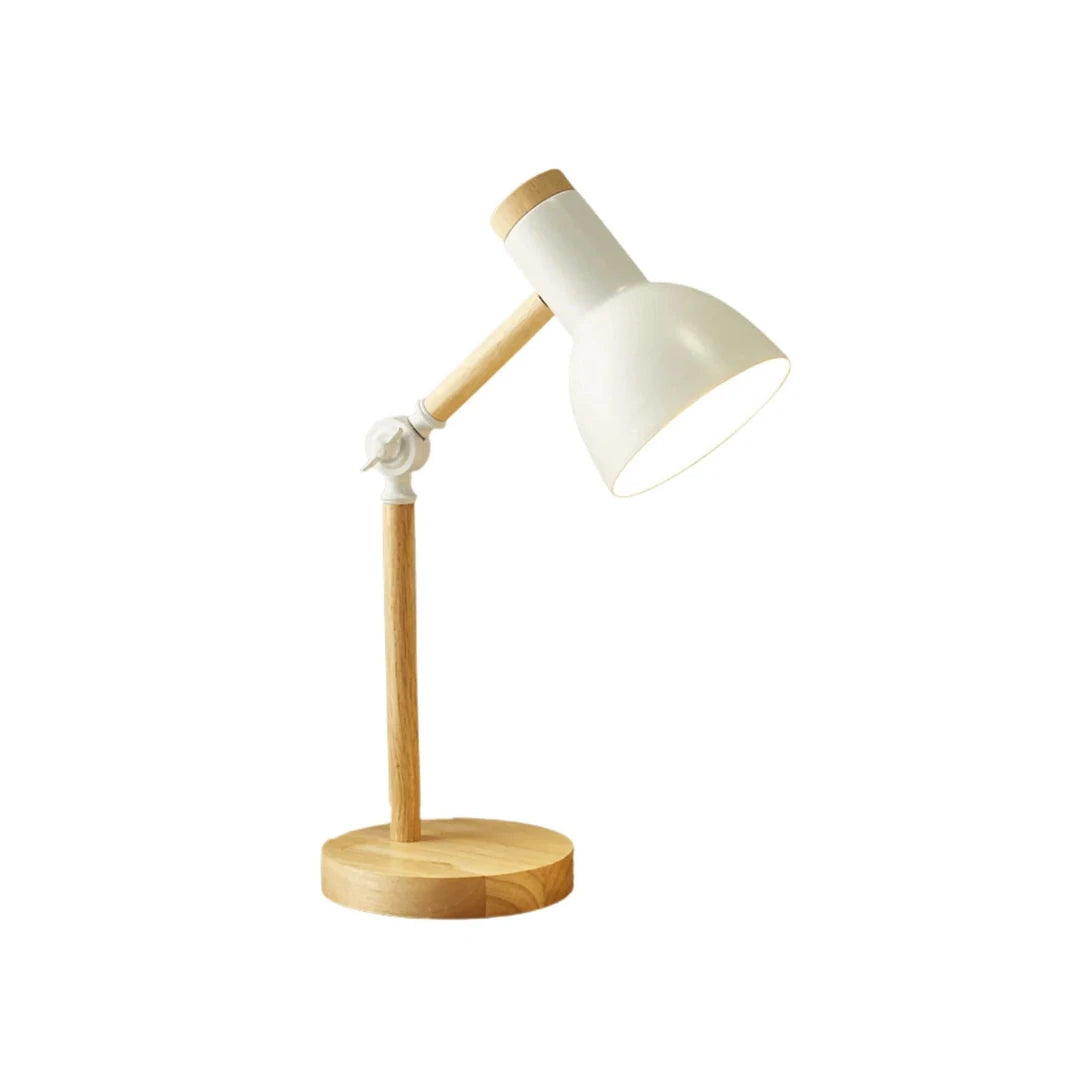 Luminária de mesa moderna articulada Nia em madeira Tonzi versão branco em cabeceira de quarto japandi