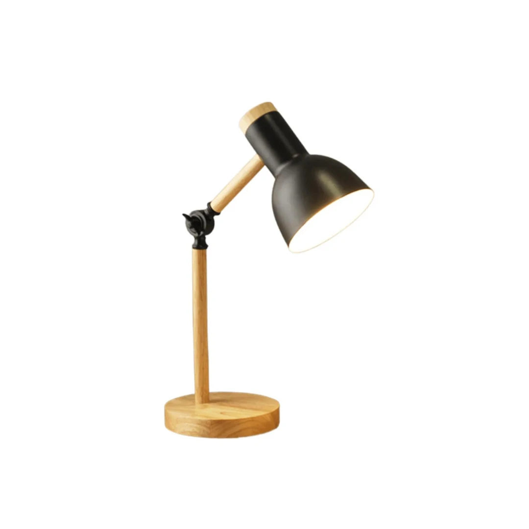 Luminária de mesa moderna articulada Nia em madeira Tonzi versão preto em sala contemporânea