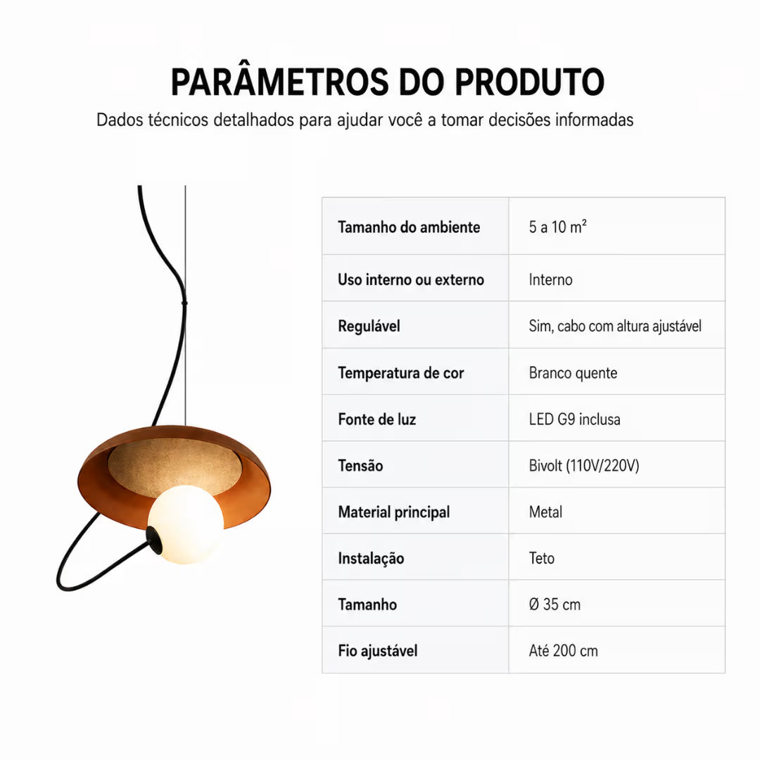 Foto técnica do pendente magnético em fundo branco — Pendente Magnético — Tonzi