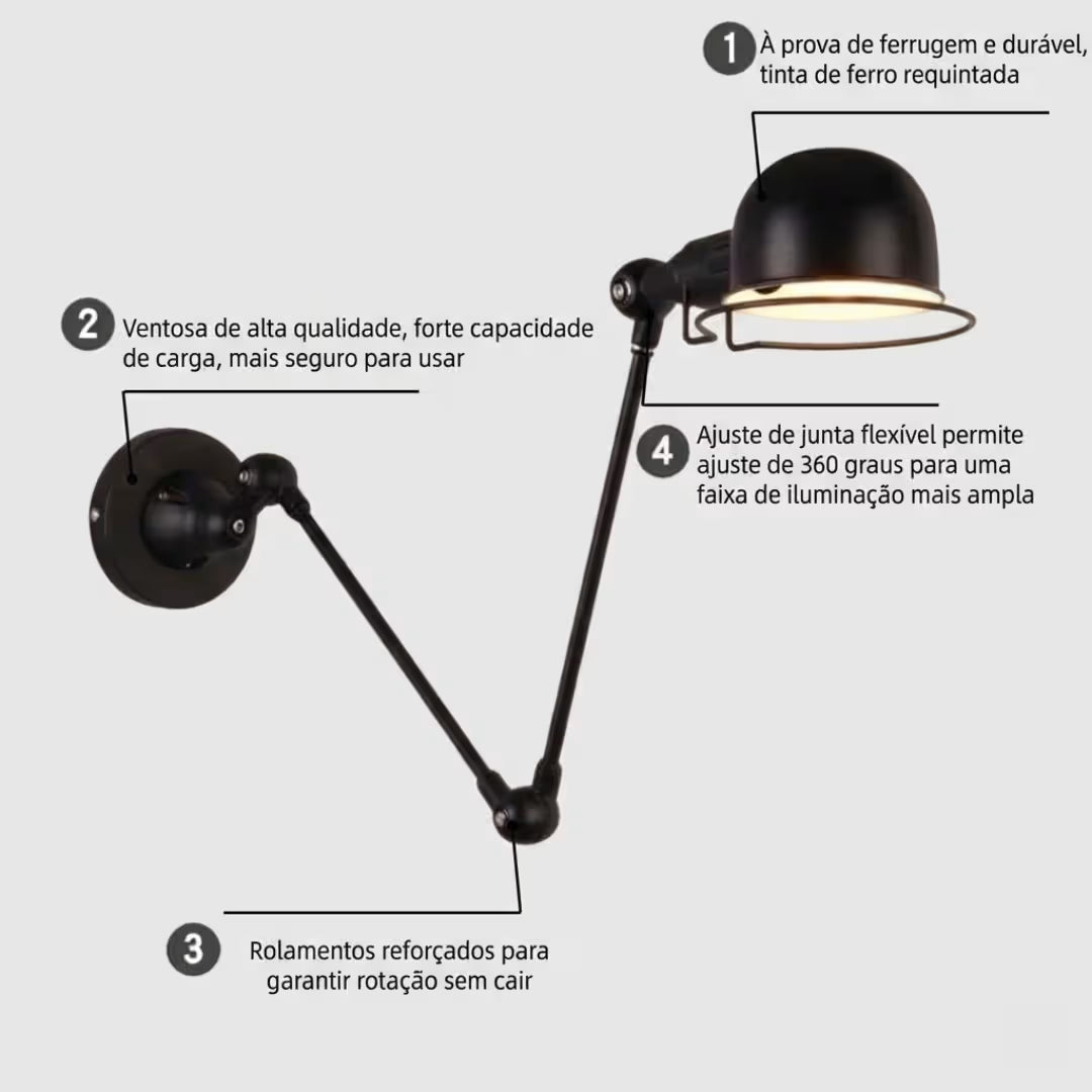 Arandela de Parede Industrial Vintage Articulável