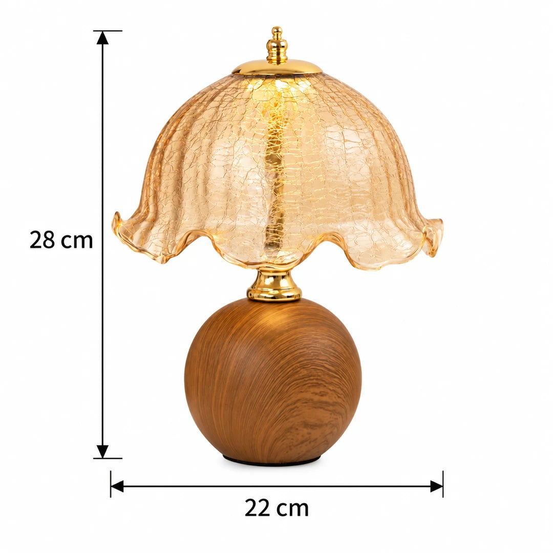 Luminária de Mesa Madeira e Vidro Craquelado Bruma com medidas — Tonzi