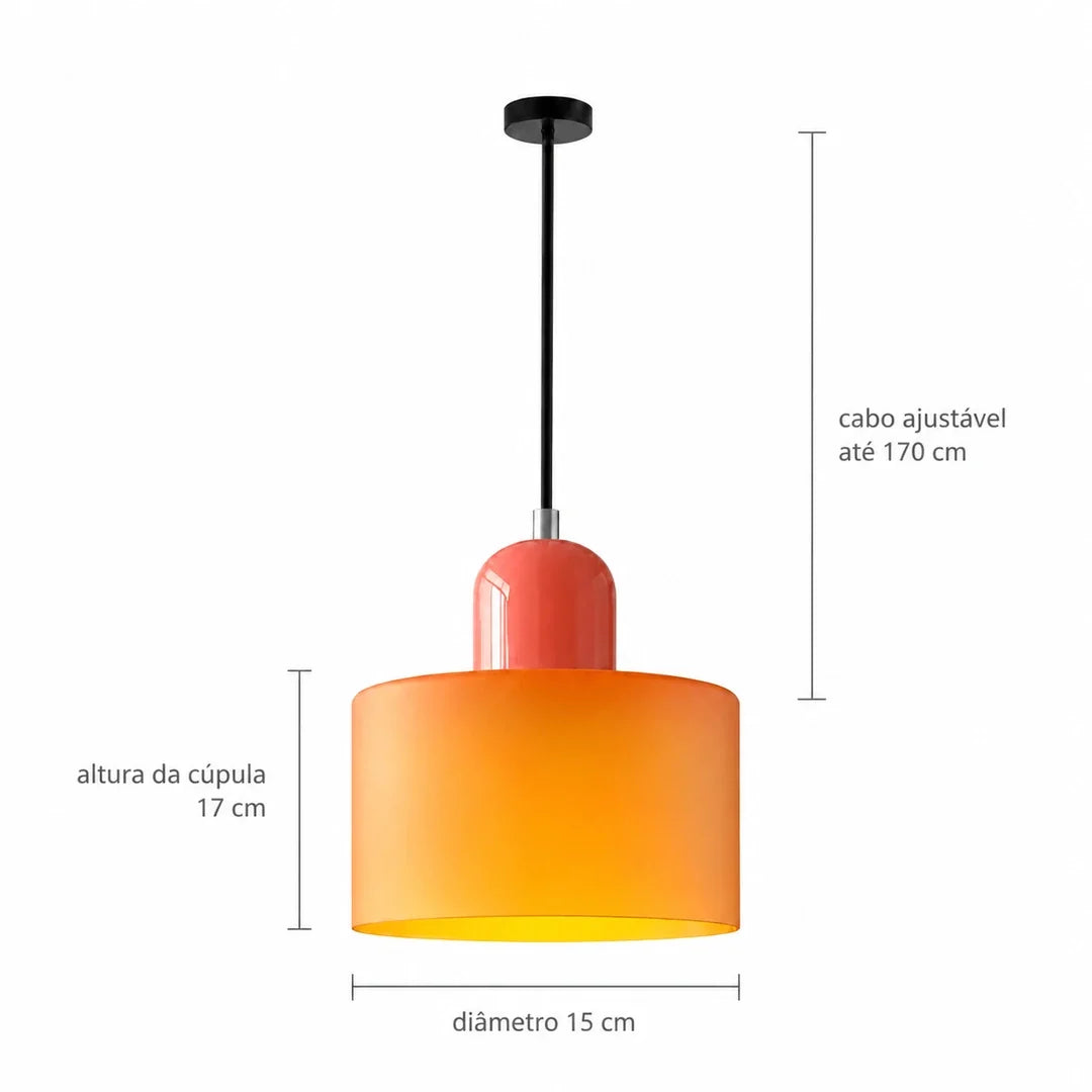 Medidas da luminária pendente Croma laranja e coral