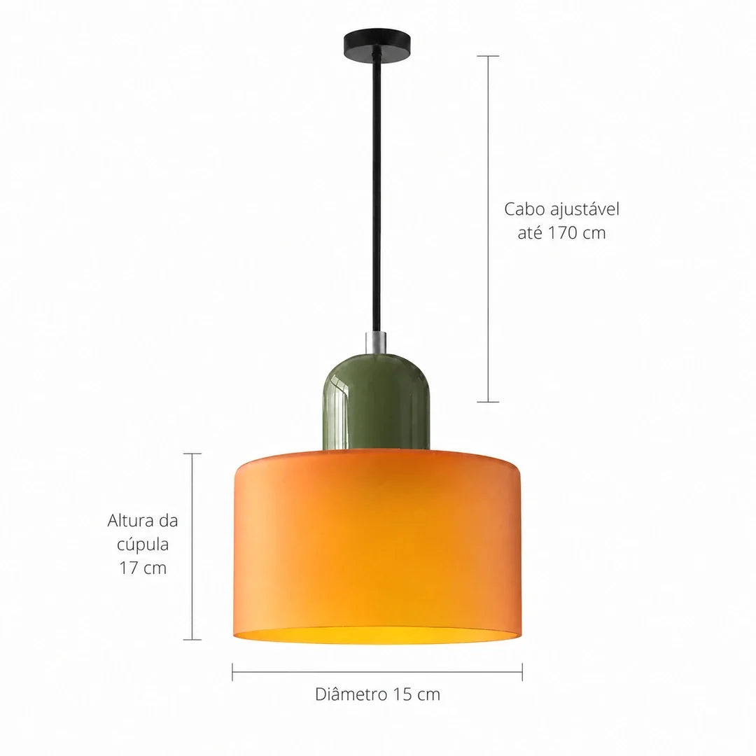 Medidas da luminária pendente Croma laranja e verde oliva