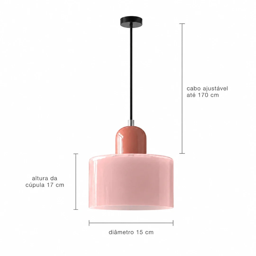 Medidas da luminária pendente Croma rosa e coral