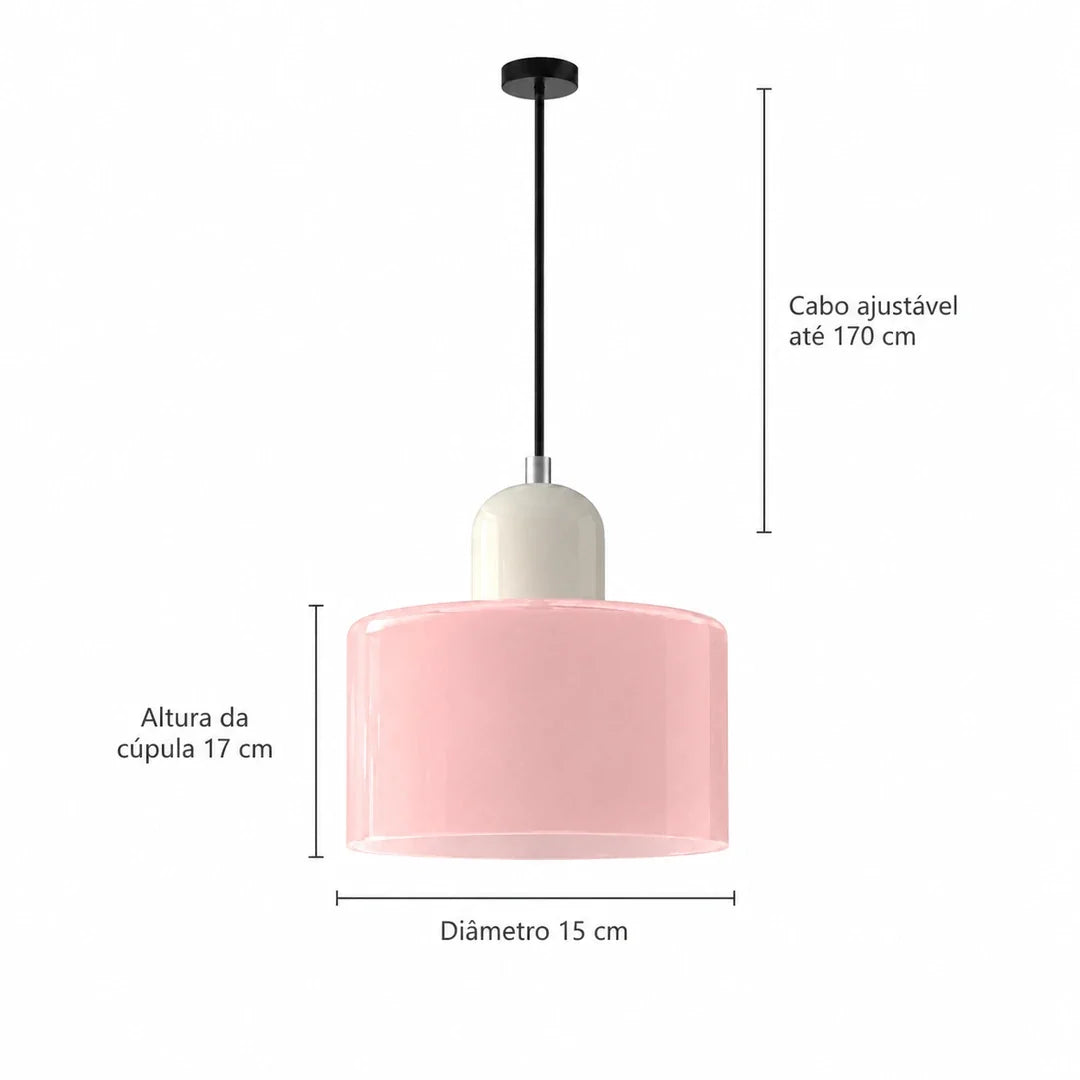 Medidas da luminária pendente Croma rosa e creme