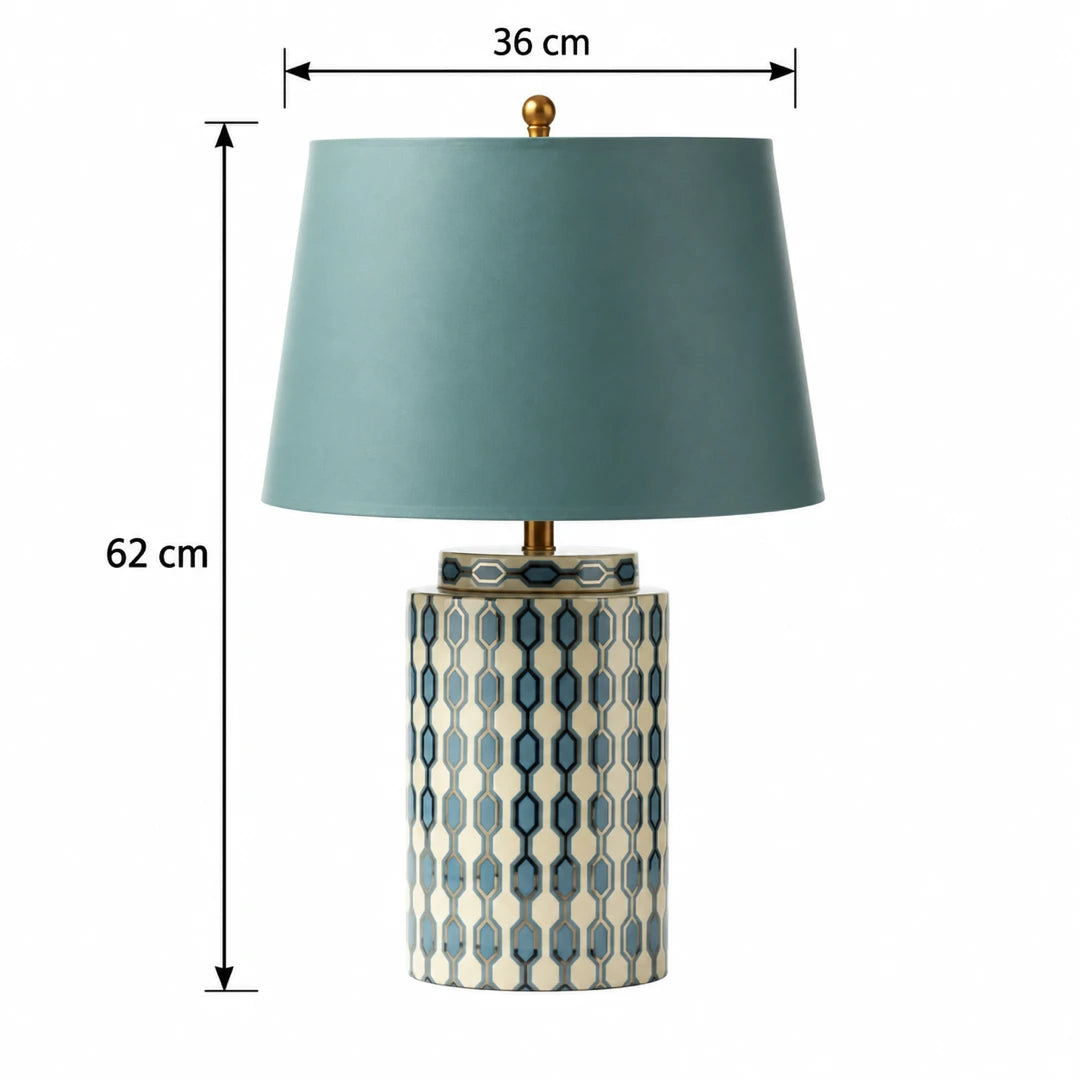 Luminária de Mesa Cerâmica Azul Hexa com medidas — Tonzi