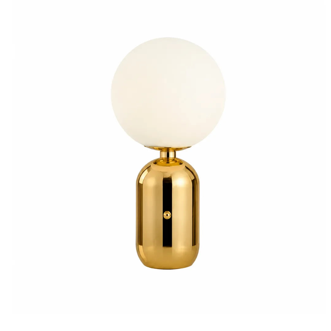 Luminária de mesa Art Deco em vidro LED Bauhaus Tonzi em sala de leitura com poltrona de couro