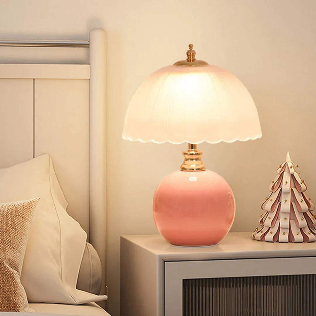 Luminária de Mesa em Vidro e Cerâmica