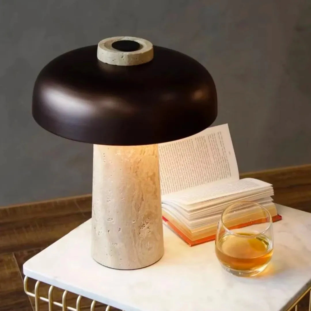 Luminária de Mesa Moderna LED Mármore Travertino Verona