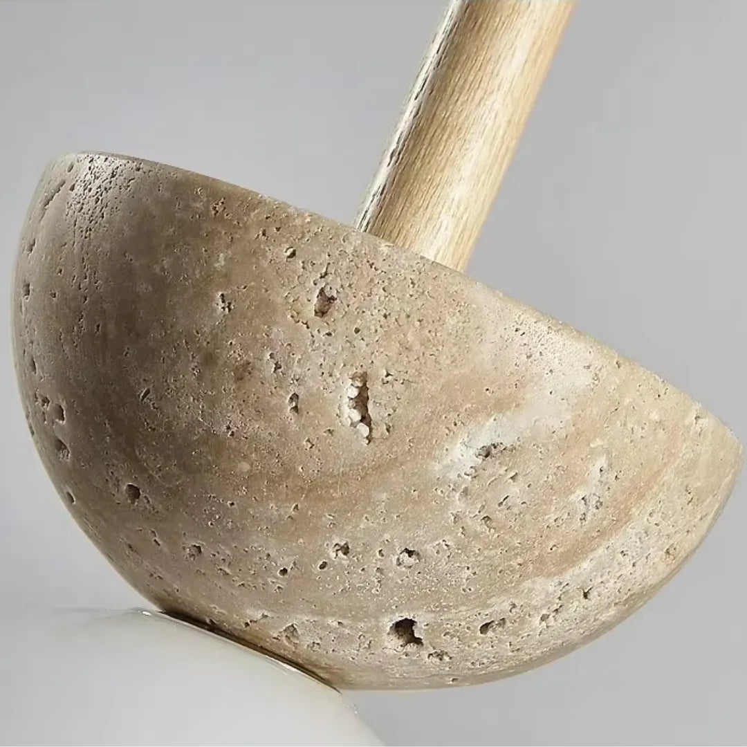 Luminária Pendente Bauhaus Pedra e Madeira LED Creme