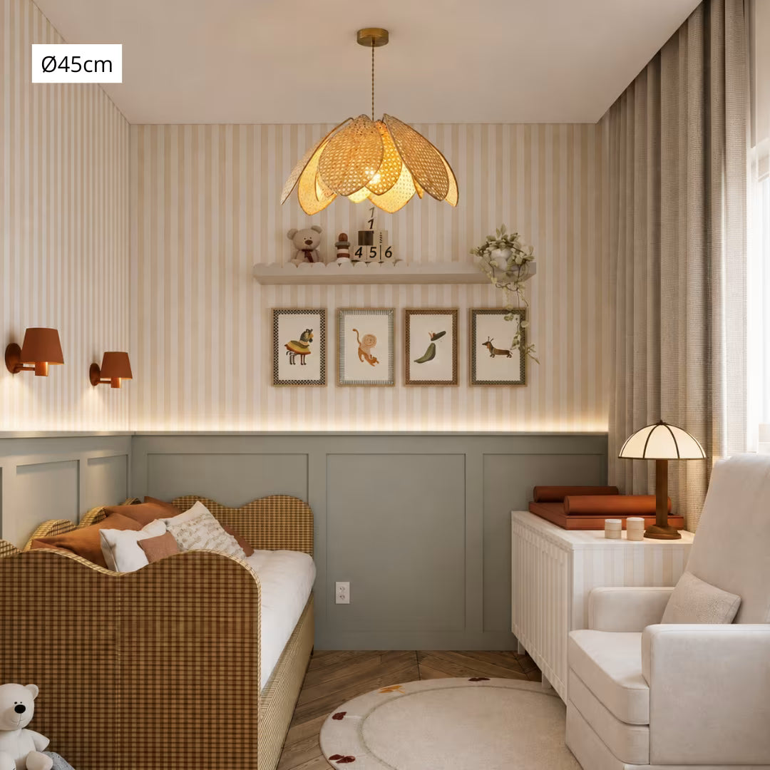 Pendente em rattan natural com trama artesanal em vista alternativa — Luminária Pendente de Fibra Natural em Rattan — Tonzi