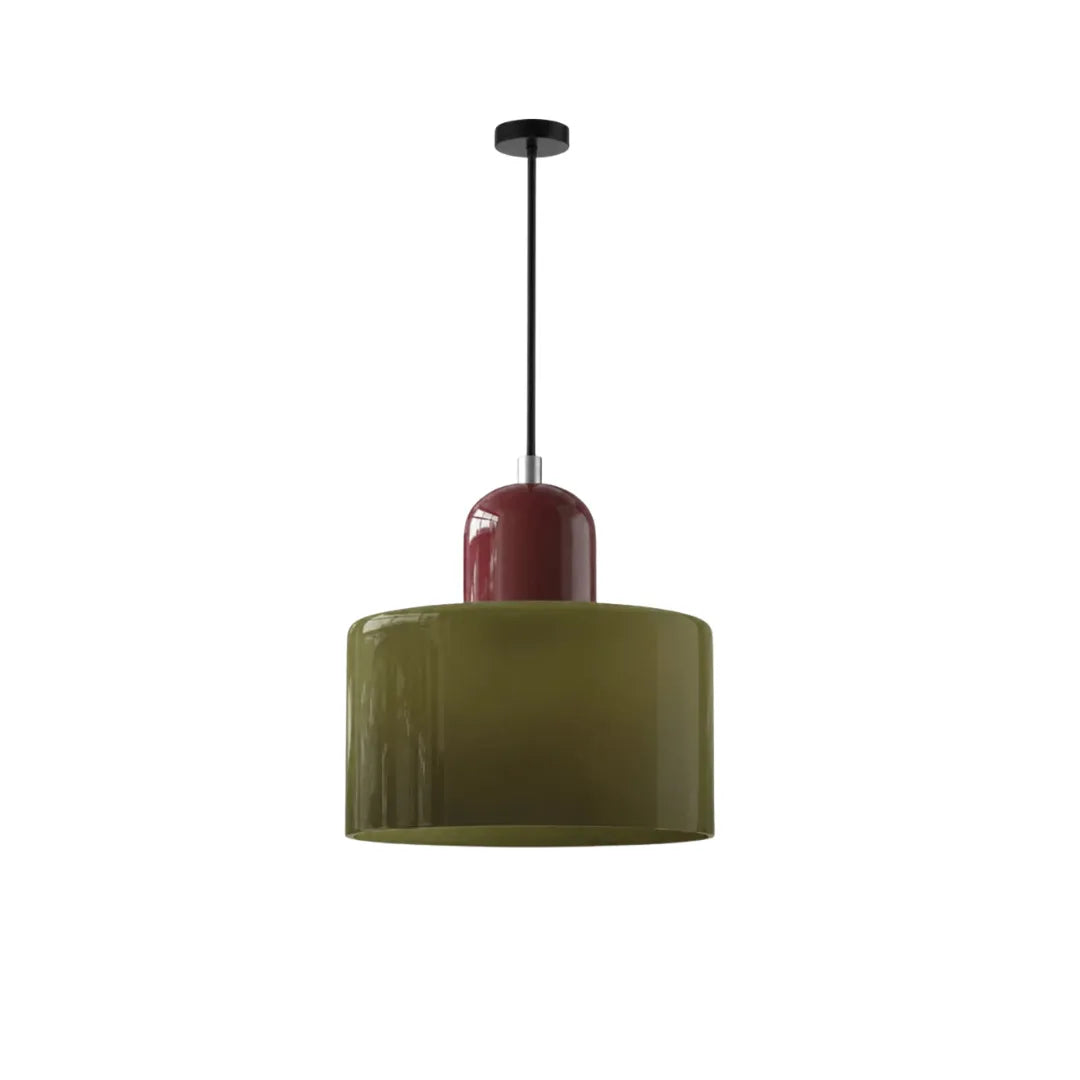 Luminária Pendente de Vidro Verde Oliva e Vinho Croma
