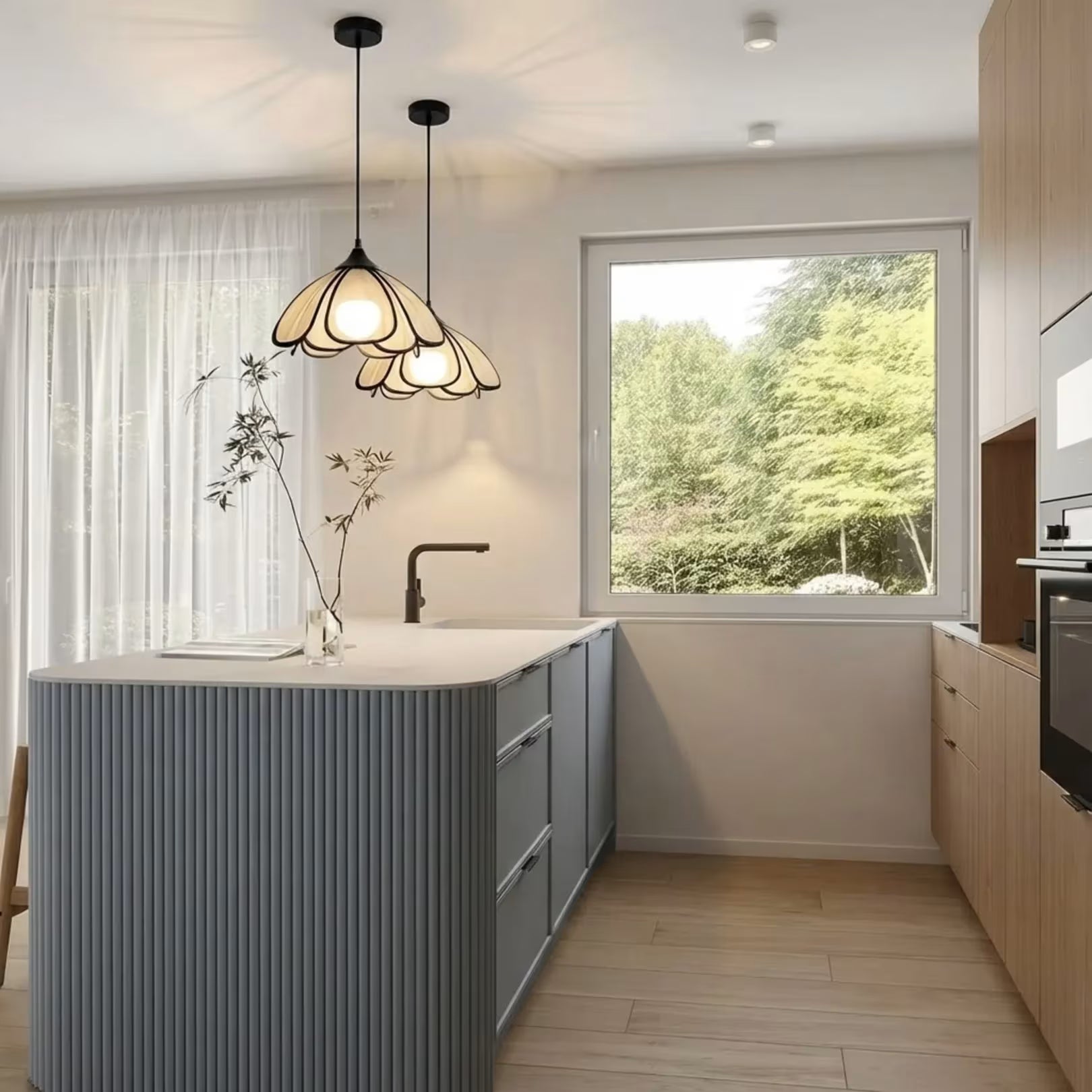 Luminária Pendente Minimalista Vintage Lótus Tecido Ø30cm