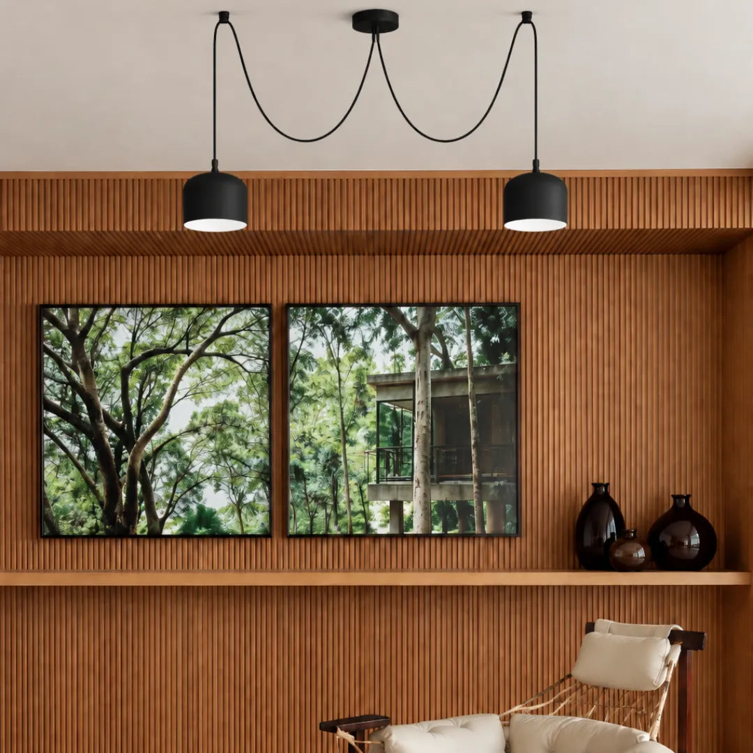 Luminária Pendente Moderna em Alumínio com 2 Cúpulas Ø24cm