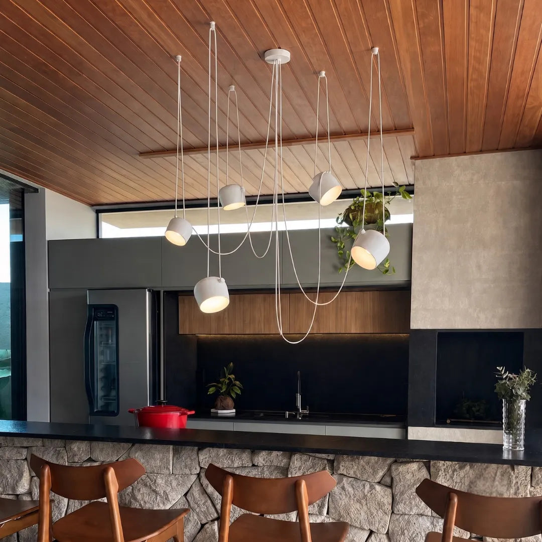 Luminária Pendente Moderna em Alumínio com 5 Cúpulas Ø18cm