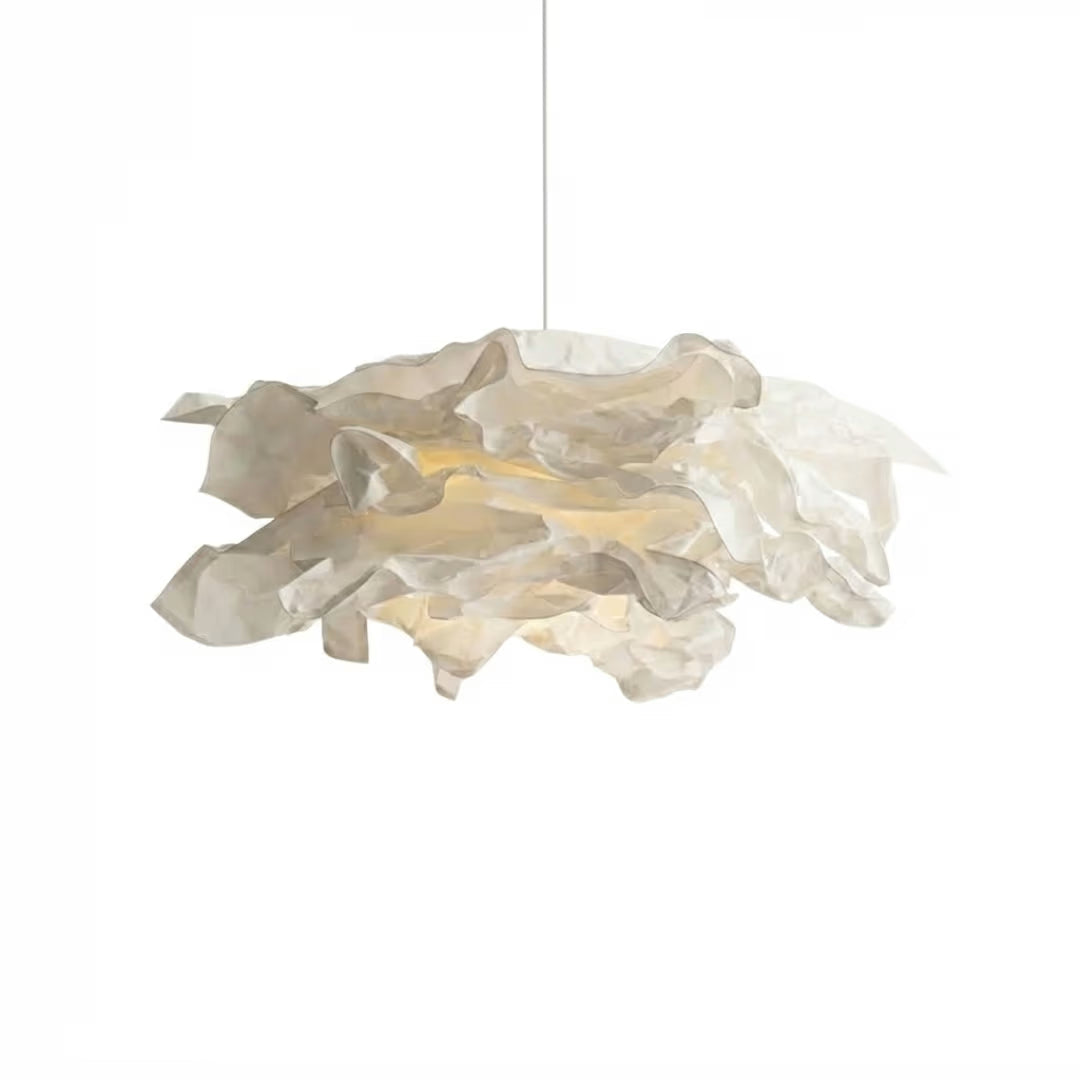 Luminária pendente origami em papel artesanal Hana sobre sala Japandi — Pendente Hana Origami Ø85cm — Tonzi