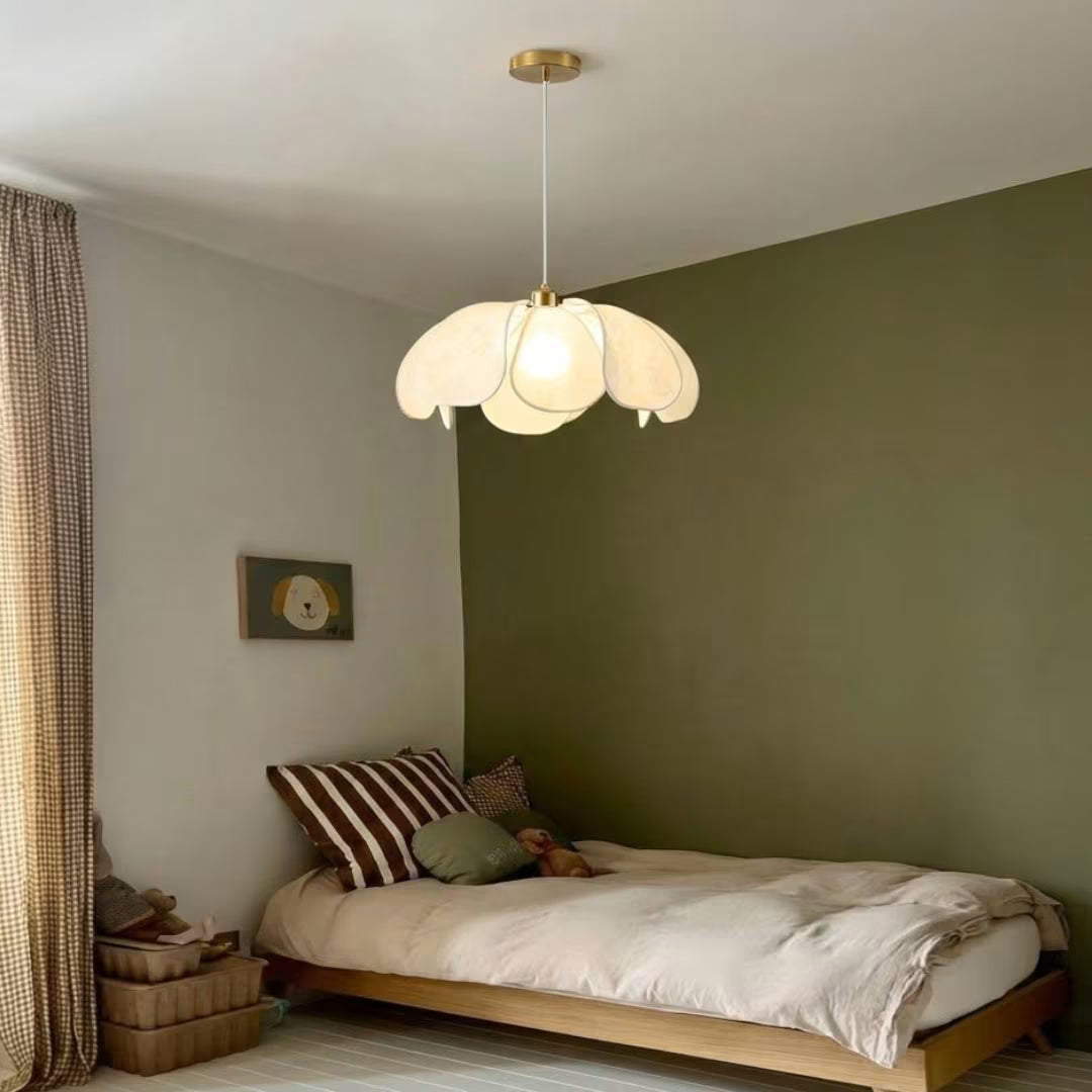 Luminária Pendente Pétalas de Flores Tecido Vintage Ø50cm