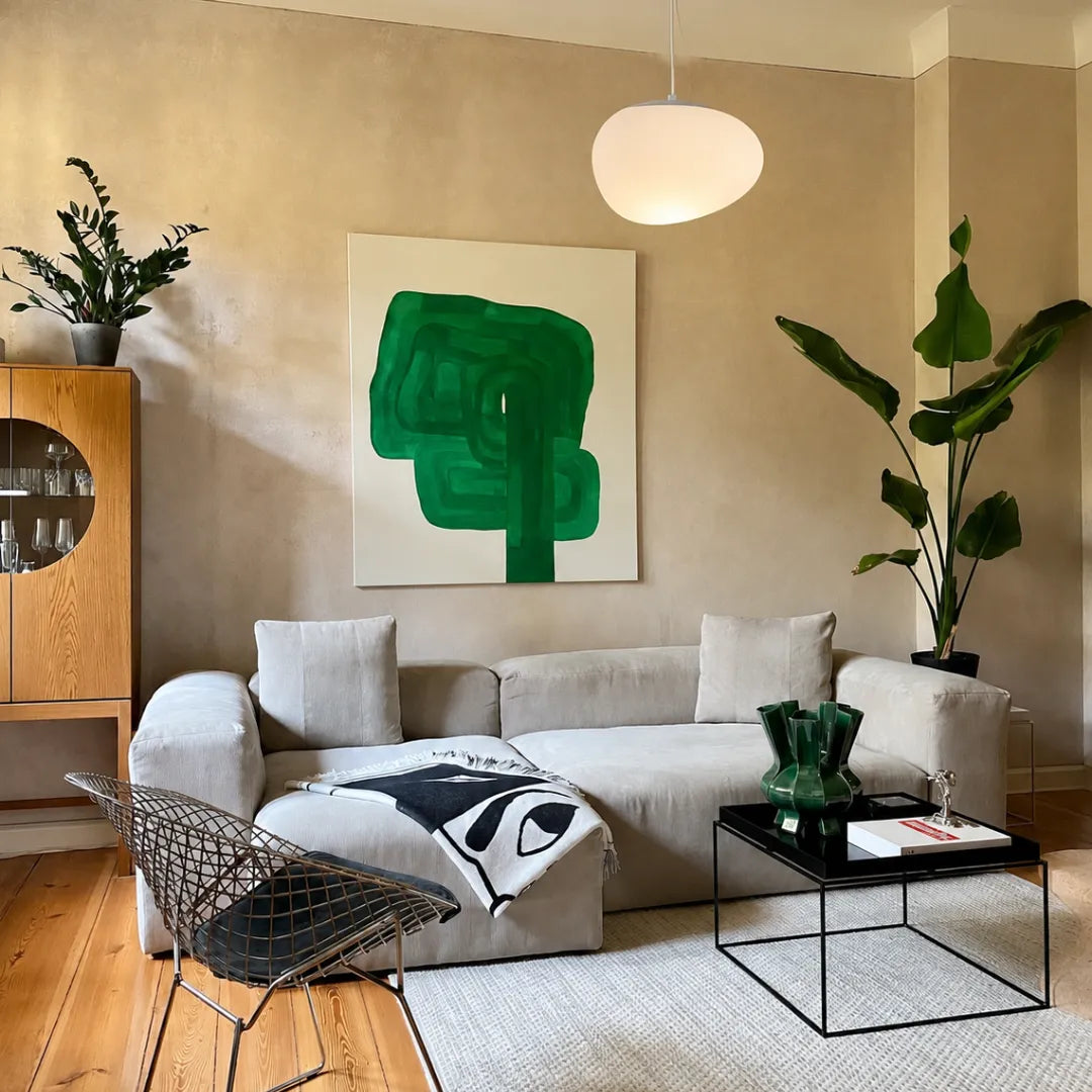 Pendente Sfera em quarto contemporâneo com luz suave Warm Minimalism — Pendente Sfera Italiano — Tonzi