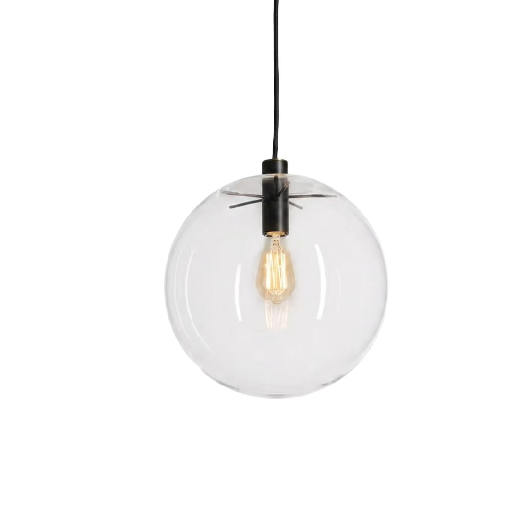 Luminária pendente vidro Kaelix com soquete E27 e estrutura em metal preto — Luminária Pendente Vidro Kaelix — Tonzi