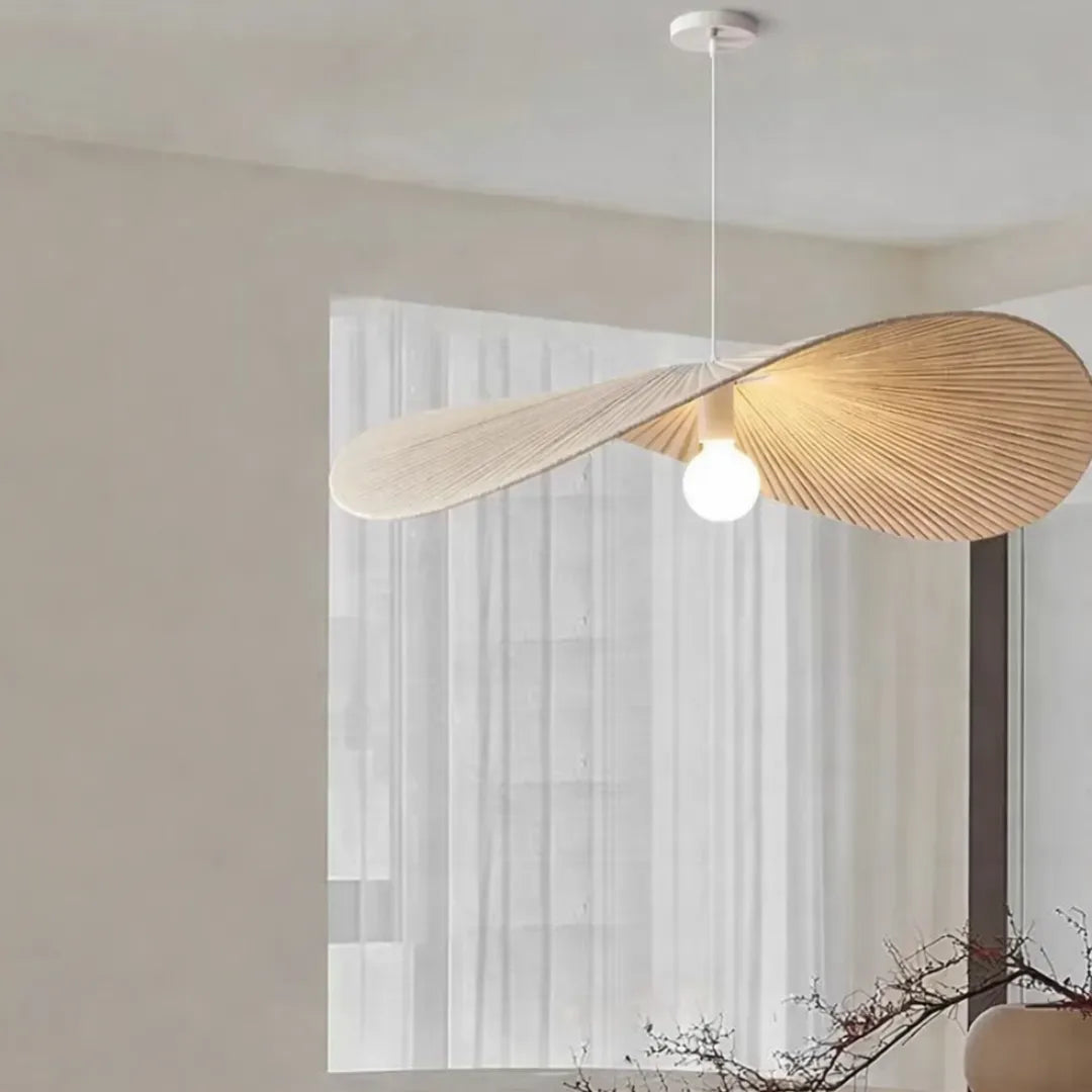 Pendente Kaori em quarto contemporâneo com estética Wabi Sabi — Tonzi