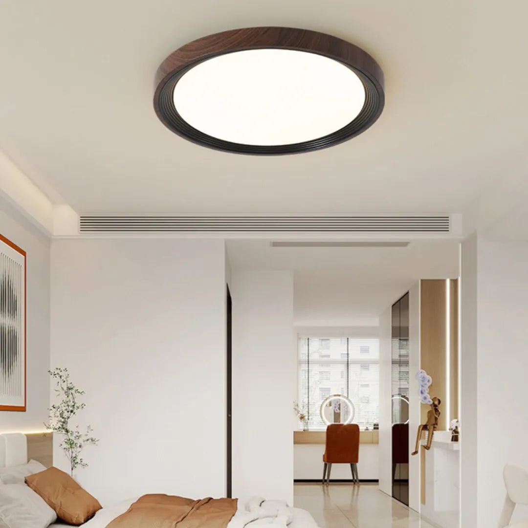 Luminária Plafon LED Madeira Acrílico Moderna