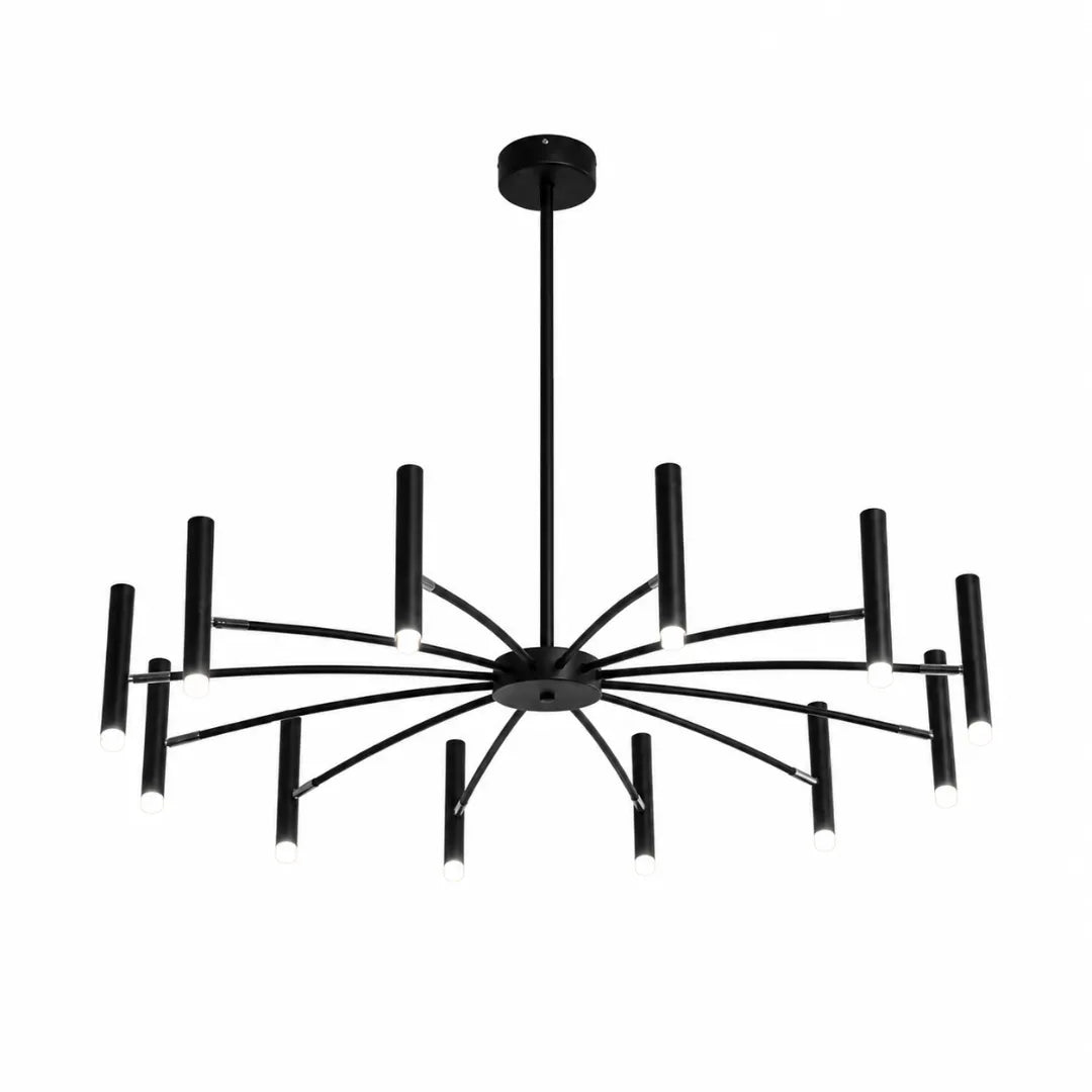 Lustre LED moderno ajustável com hastes em metal ouro e lâmpadas LED em fundo branco — Lustre LED Moderno Ajustável Metal Ouro Sala de Jantar — Tonzi