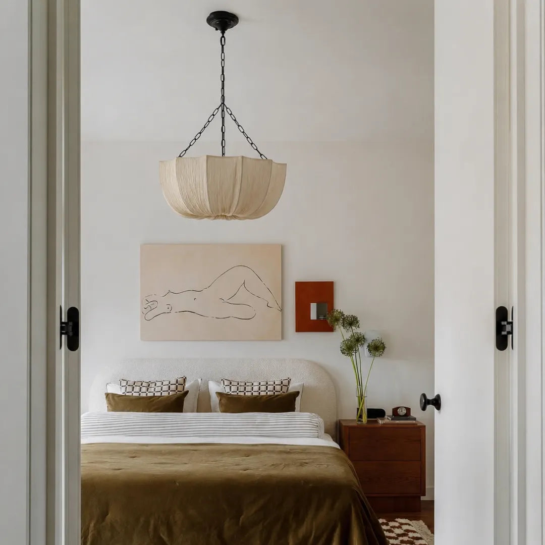 Lustre Pendente Wabi Sabi Tecido Nórdico Minimalista