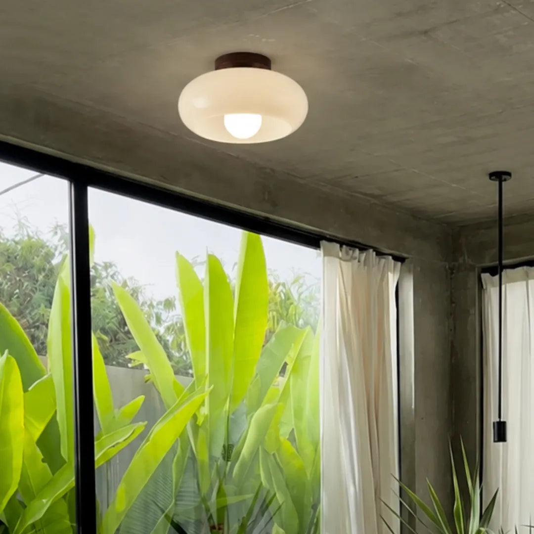 Plafon de teto madeira e vidro LED japandi Sugi