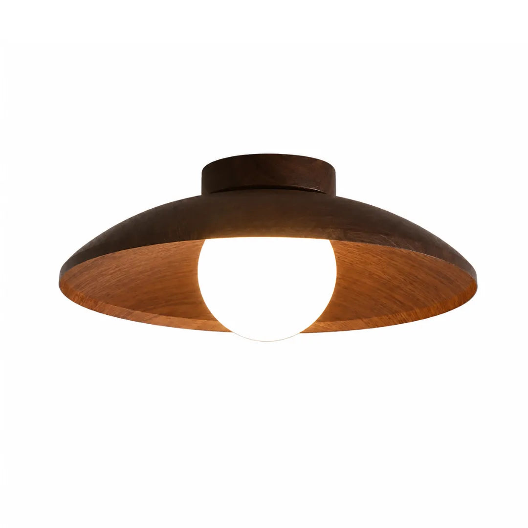 Plafon de teto redondo madeira e ferro LED Aro