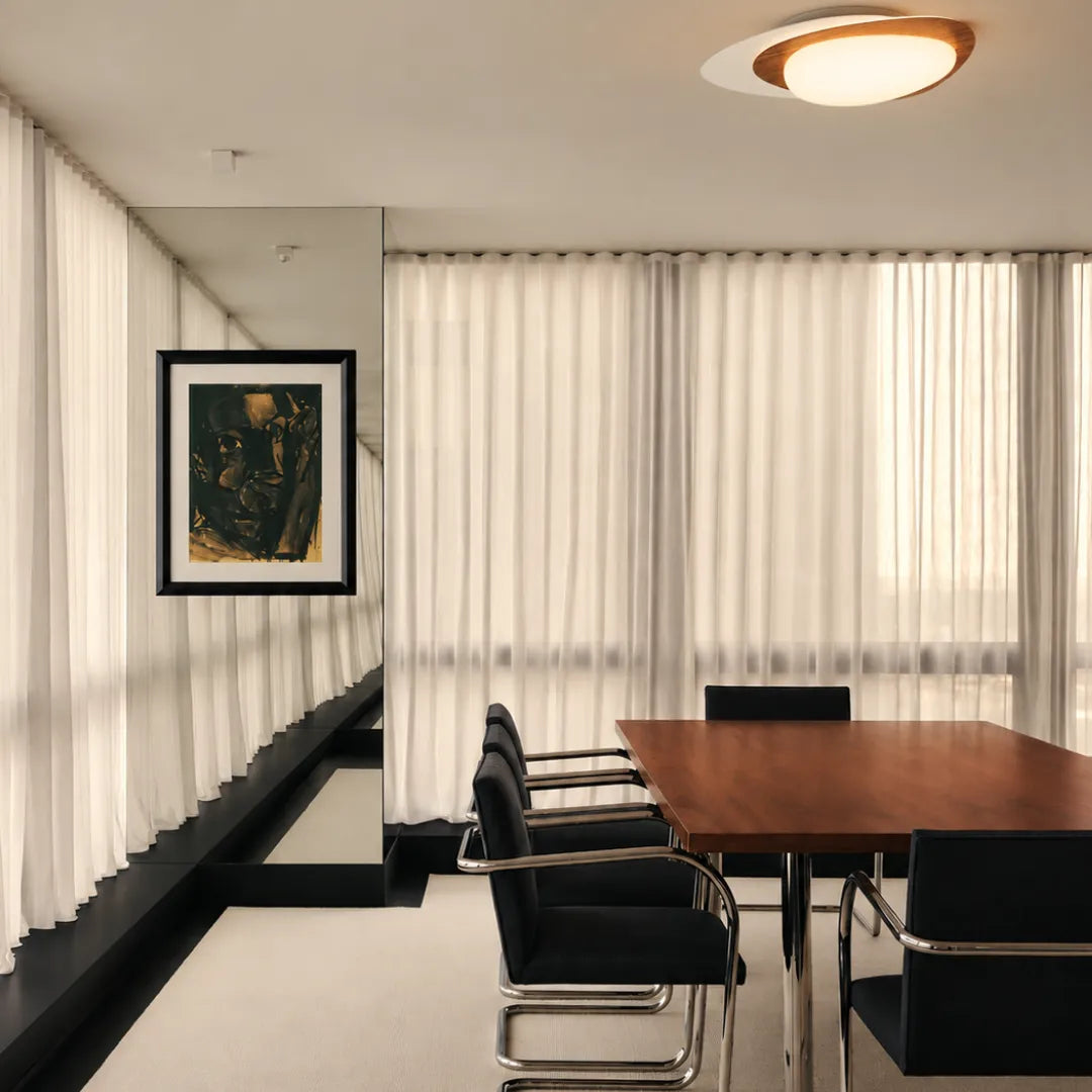 Plafon LED Duplo Orgânico Vitta Madeira e Branco 48cm