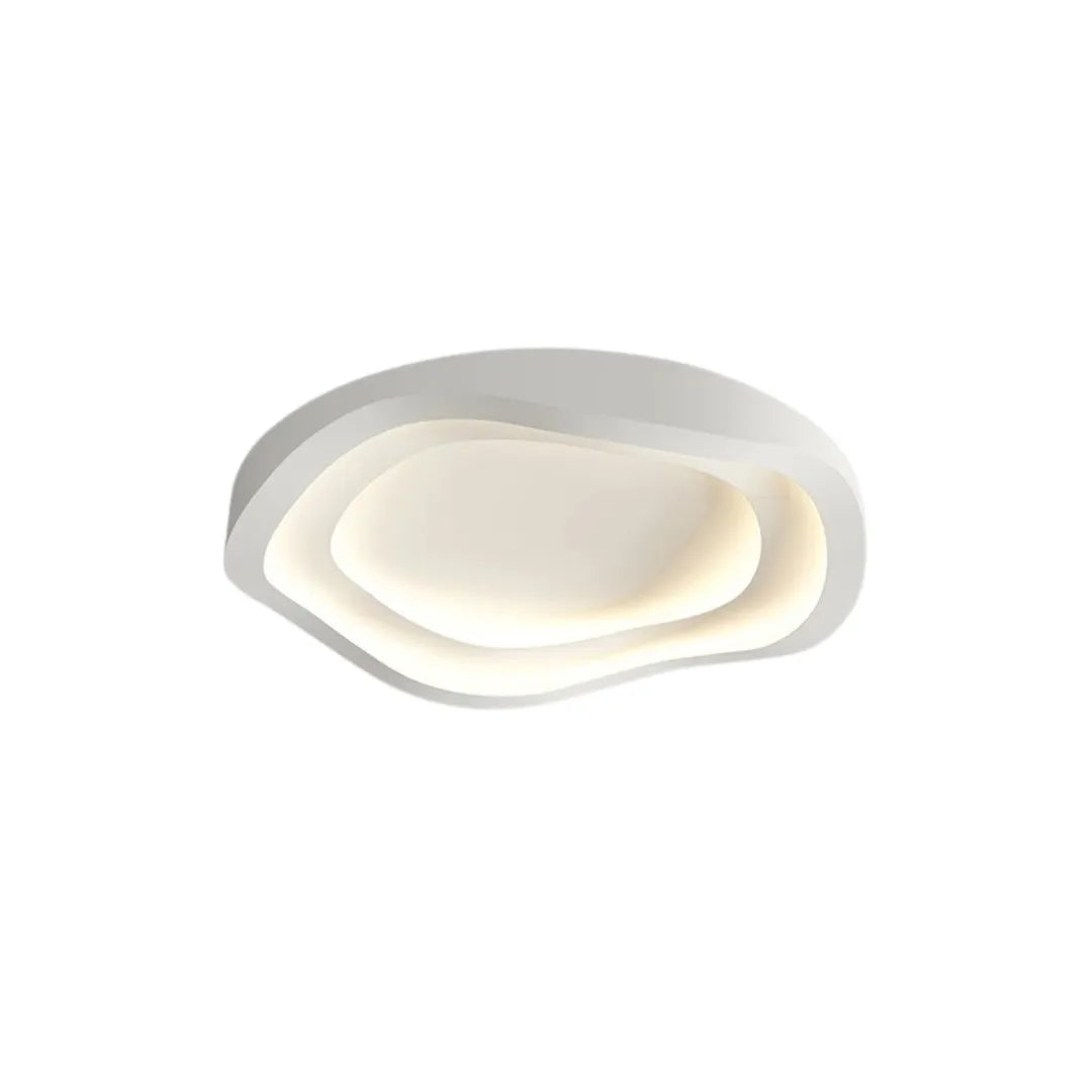 Plafon lustre LED redondo branco com formato circular geométrico em fundo branco — Plafon lustre LED branco Art Déco redondo Vireo — Tonzi