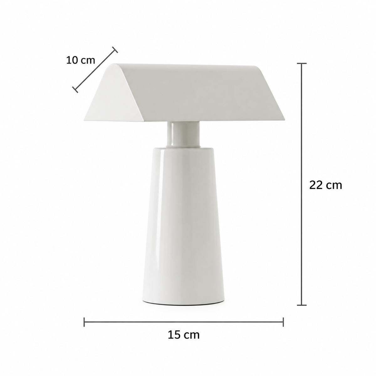 Medidas da Prisma Branca: altura 22 cm, largura 15 cm e profundidade da cúpula 10 cm