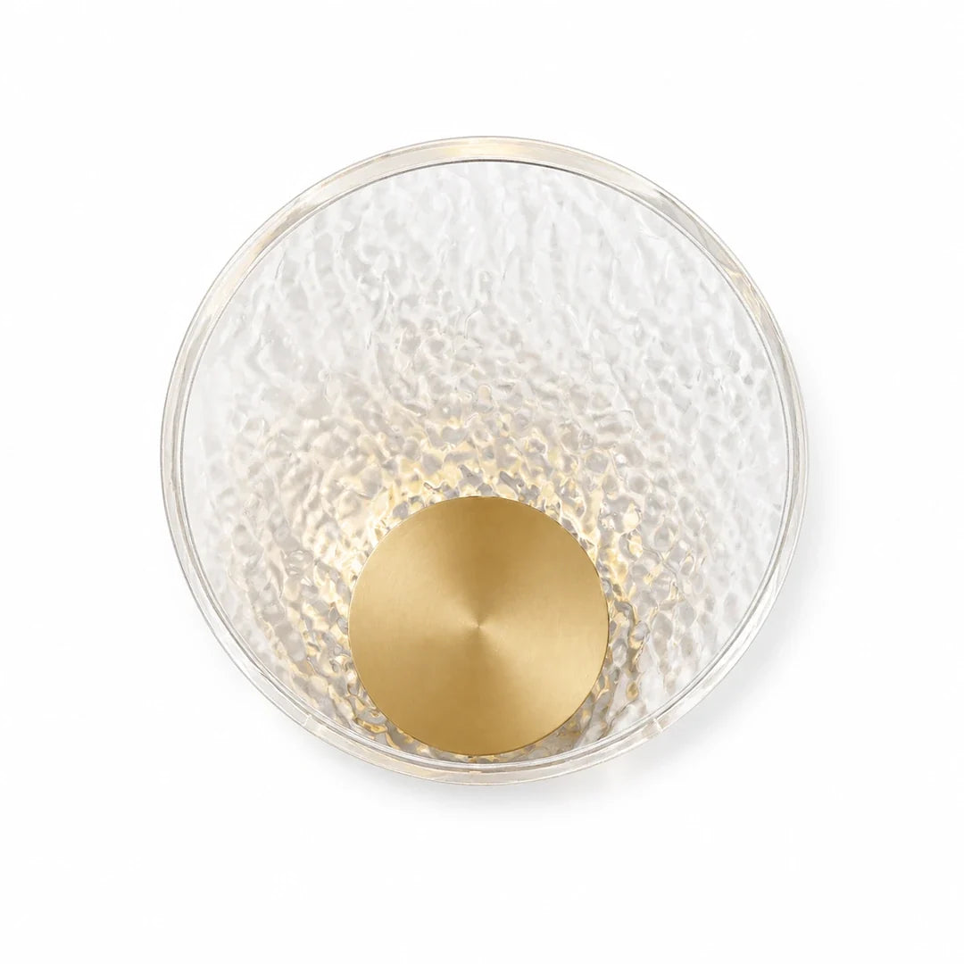 Arandela de cristal LED dourada 25 cm em fundo branco — Orbe — Tonzi