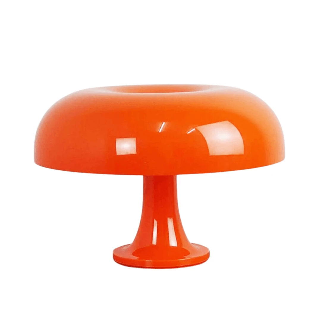 Abajur de mesa cogumelo laranja LED USB Tonzi em quarto contemporâneo com decoração warm minimalist