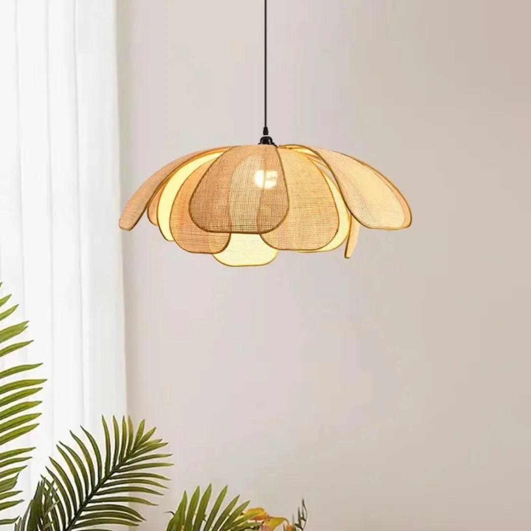 Luminária pendente minimalista palha natural rattan lume