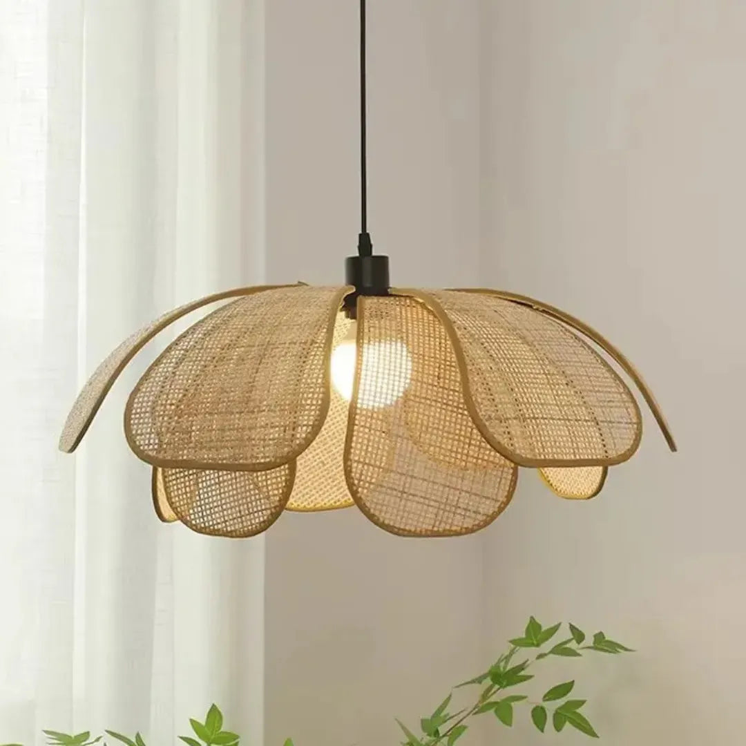 Luminária pendente minimalista palha natural rattan lume