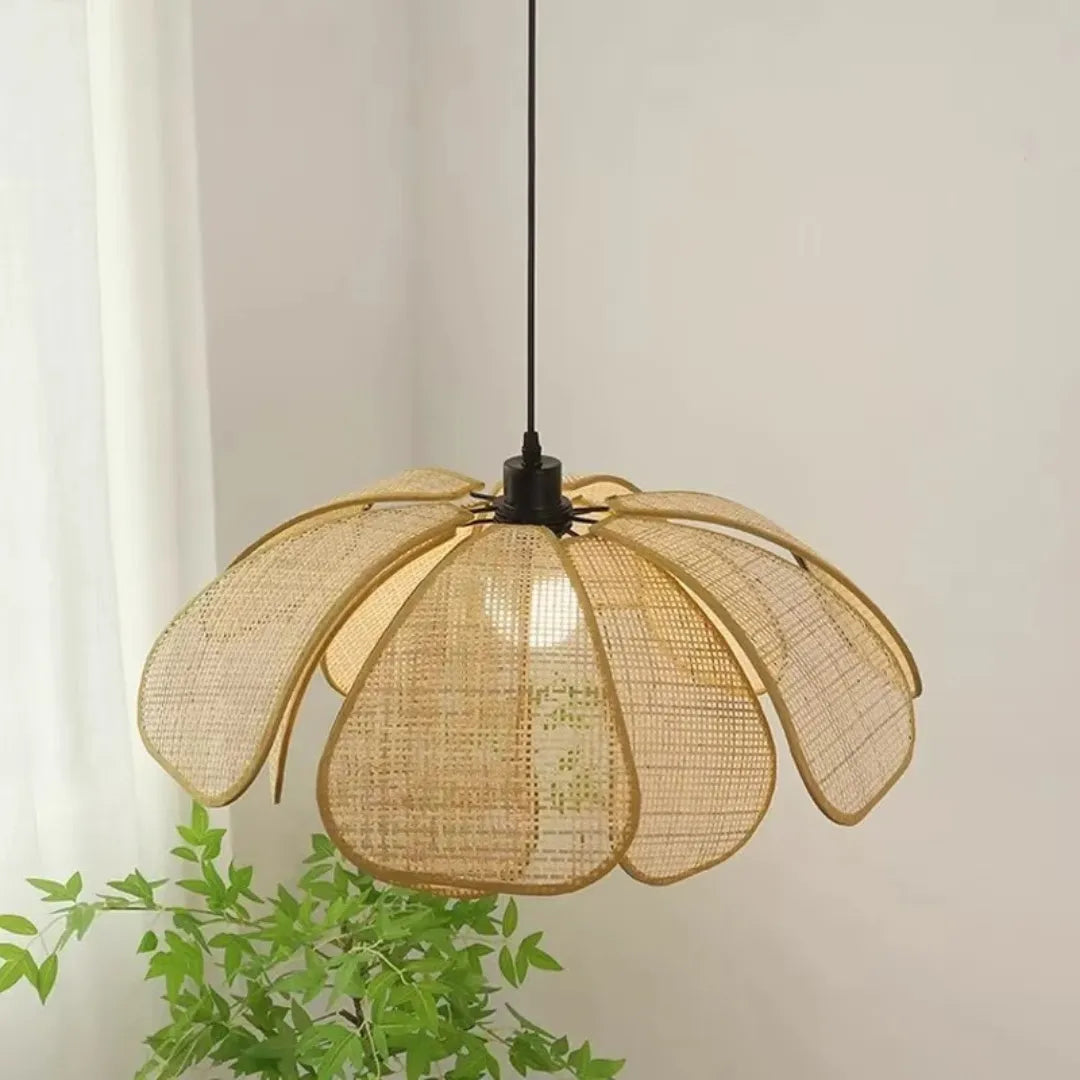 Luminária pendente minimalista palha natural rattan lume