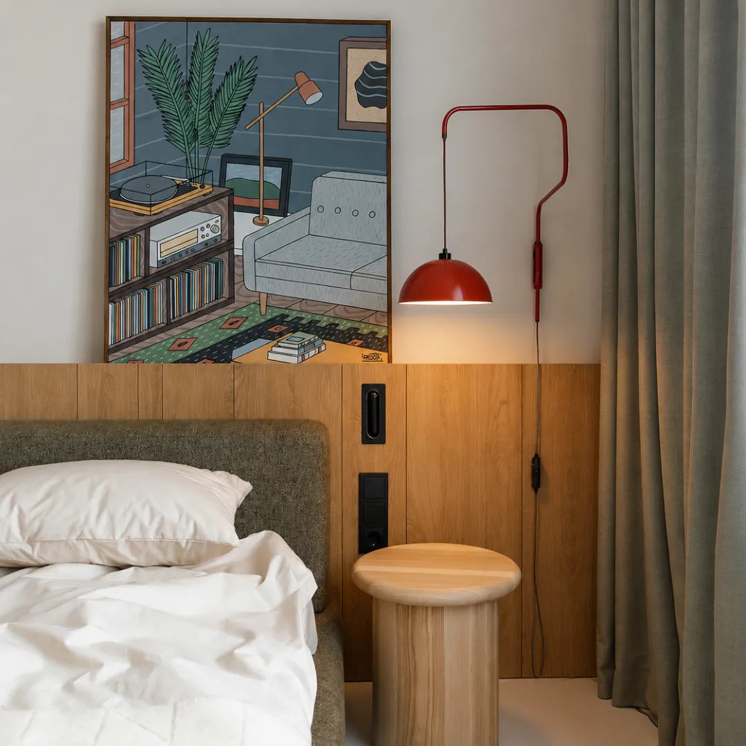 Arandela Domo em vista de detalhe do braço articulado e cúpula com luz direcional — Arandela de parede ferro LED nórdica retrô Domo — Tonzi