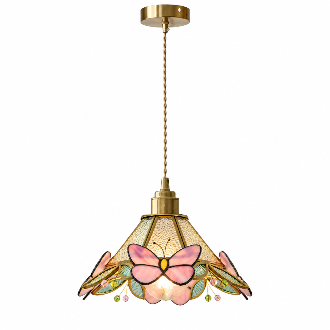 Luminária Pendente Vitral Borboleta Belle em fundo branco — Tonzi