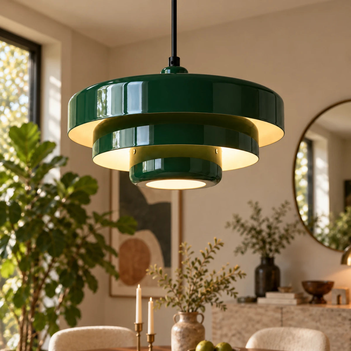 Detalhe ambientado da Luminária Pendente Castel verde