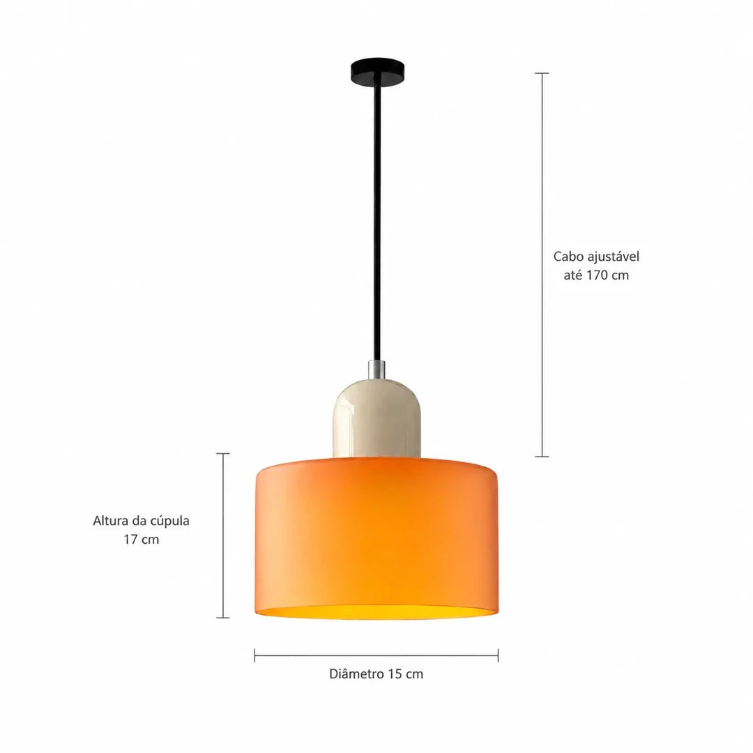 Medidas da luminária pendente Croma laranja e creme