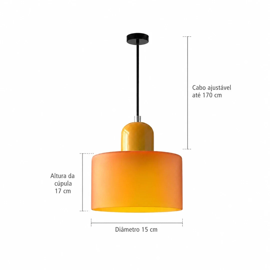 Medidas da luminária pendente Croma laranja e mostarda