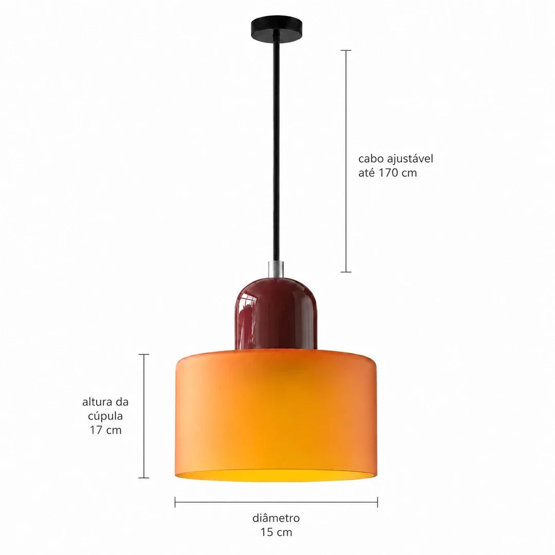 Medidas da luminária pendente Croma laranja e vinho