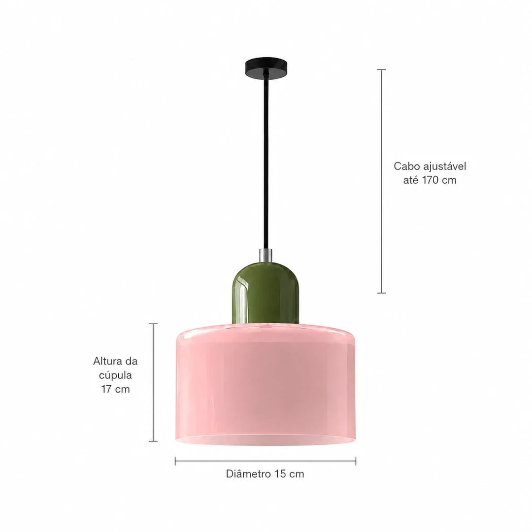 Medidas da luminária pendente Croma rosa e verde oliva