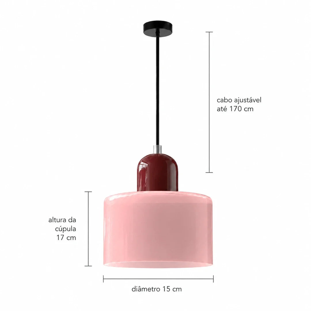 Medidas da luminária pendente Croma rosa e vinho