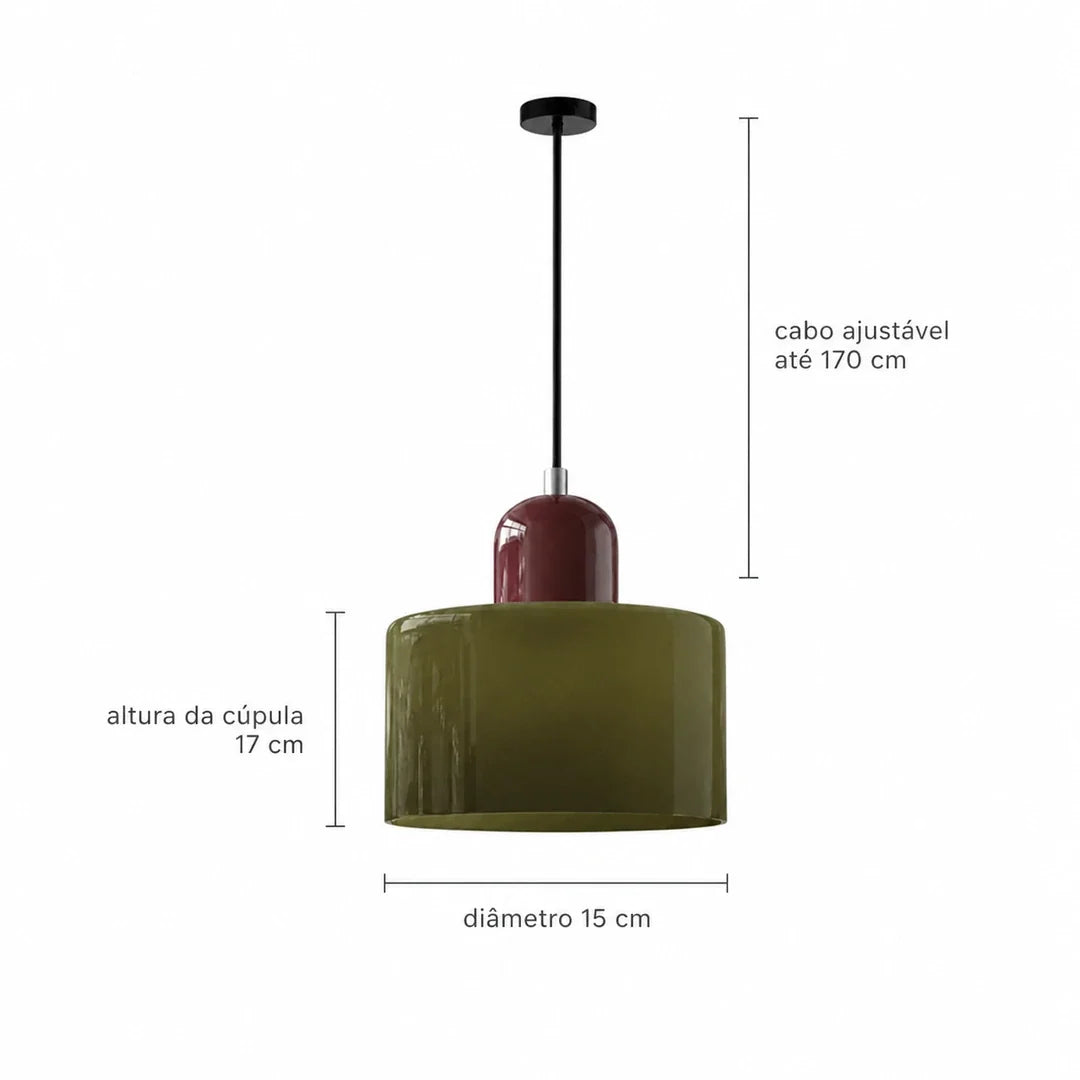 Medidas da luminária pendente Croma verde oliva e vinho