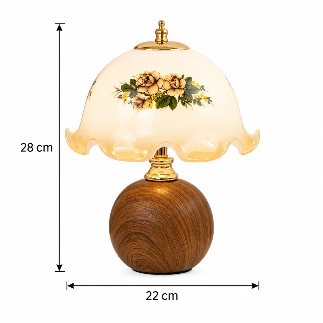 Luminária de Mesa Madeira e Vidro Floral Floré com medidas — Tonzi
